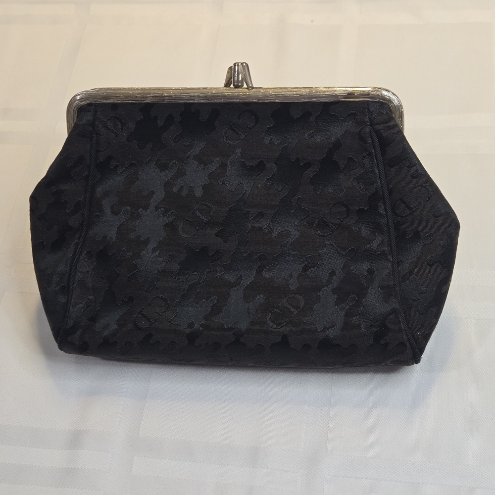 Christian Dior Double Frame Kiss Lock Monogram Clutch Bag 8” Black - Rare